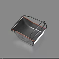 Modern Metal Storage Basket With Square Shape Sturdy Handle Gray And Orange Edge Trim