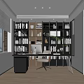 Study Desk Chair Computer Desk Single Chair Bookcase Decorative Cabinet Computer Books 3d model