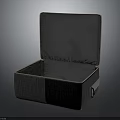 Open Storage Box With Gray Fabric Exterior Brown Trim And Silver Lining Interior 3d model