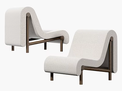 Modern Curved Chaise Lounge With Light Fabric And Wooden Frame Design 3d model