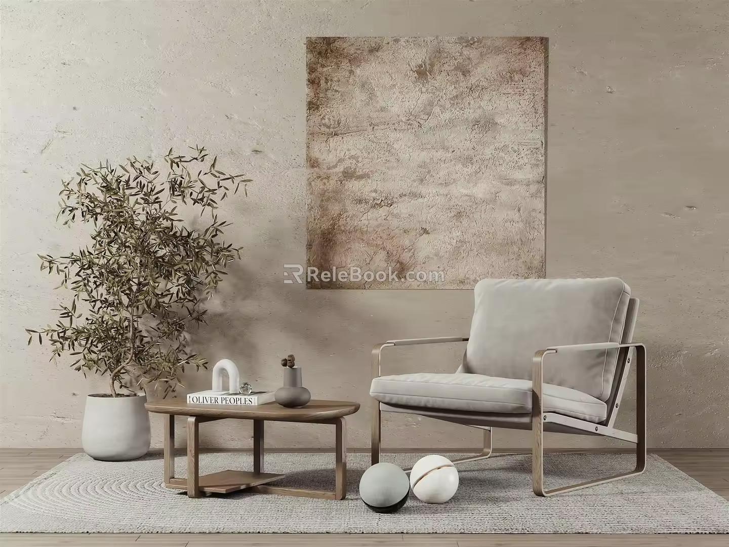 Quiet Sofa Chair Single Chair Tea Table Combination 3d model