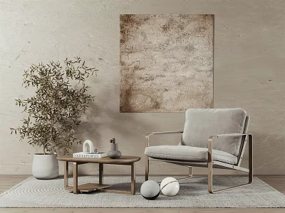 Quiet Sofa Chair Single Chair Tea Table Combination 3d model