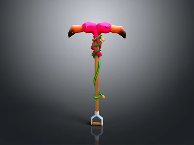 Creative Modern Lighting Combination With Pink Bird Head Red Green Woven Decoration And Metal Base 3d model