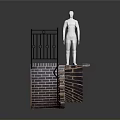 Brick Wall Staircase With Black Metal Railings White Steps And Standing Figure