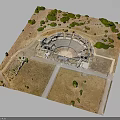 Ancient Stone Amphitheater Ruins Surrounded By Grass And Trees In Historical Site