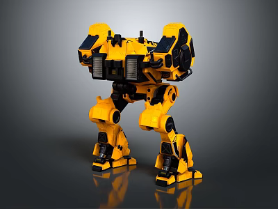 Detailed Yellow Humanoid Mechanical Character With Robotic Structure And Components 3d model