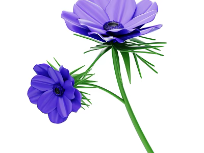 Vibrant Purple Flowers With Green Stems And Delicate Feathery Leaves 3d model