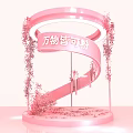 Pink Spiral Art Installation With Circular Ring And Hanging Decorative Elements 3d model