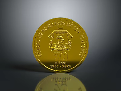 Gold Coin Sculpture Engraving With Intricate Design And 70th Anniversary Text 3d model