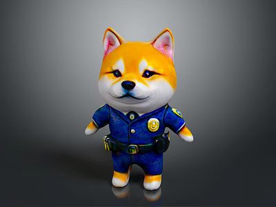 Cute Shiba Inu as Police Officer With Yellow Fur Blue Uniform And Badge 3d model