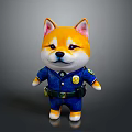 Cute Shiba Inu as Police Officer With Yellow Fur Blue Uniform And Badge