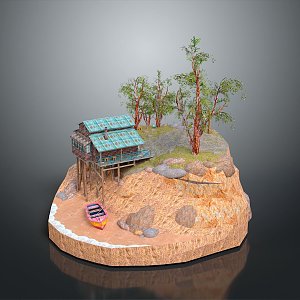 Water House Fishing House Fisherman Cartoon Wooden House Cartoon Wooden House Cartoon Wooden House 3d model