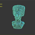 Intricate Mythical God Sculpture Carving With Blue Gold Headdress And Detailed Facial Features