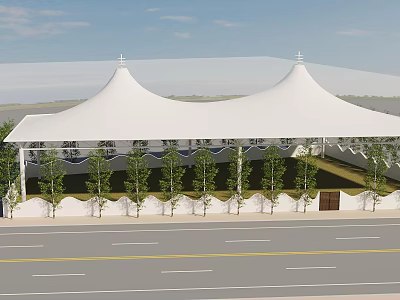 White Tensile Membrane Roof Structure With Trees And Road In Urban Landscape Design 3d model