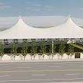 White Tensile Membrane Roof Structure With Trees And Road In Urban Landscape Design