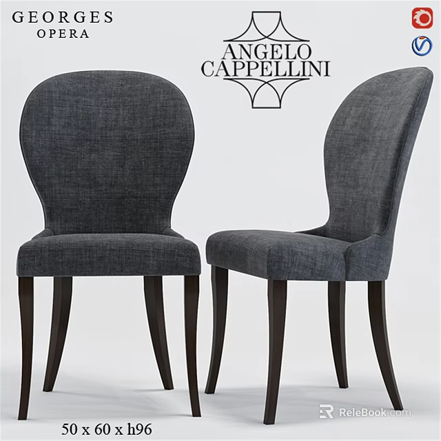 Cappellini Modern Gray Fabric Chair With Curved Backrest And Dark Wooden Legs 3d model 