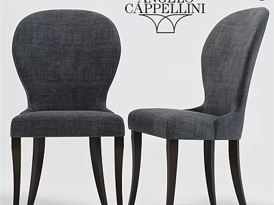 Cappellini Modern Gray Fabric Chair With Curved Backrest And Dark Wooden Legs 3d model