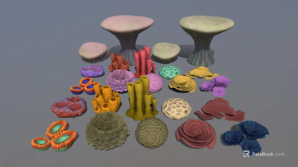 Vibrant Coral Polyps Showcasing Diverse Shapes And Colors In Marine Environment 3d model 