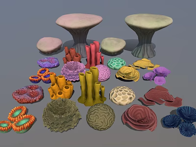 Vibrant Coral Polyps Showcasing Diverse Shapes And Colors In Marine Environment 3d model