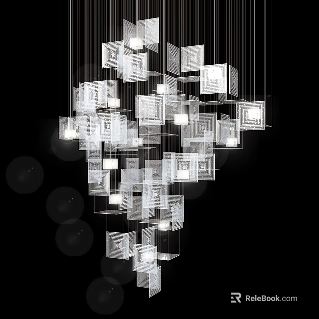 Modern Multiple Cube Chandelier With Hanging Design And Illuminated Lighting 3d model 