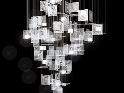 Modern Multiple Cube Chandelier With Hanging Design And Illuminated Lighting 3d model