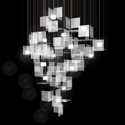 Modern Multiple Cube Chandelier With Hanging Design And Illuminated Lighting 3d model