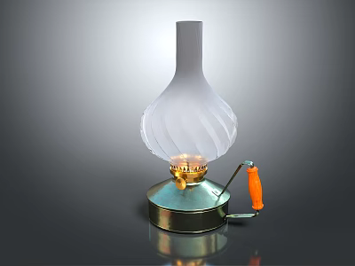 Vintage Candle Lamp Featuring Frosted Glass Shade Twisted Pattern Metal Base And Orange Handle 3d model