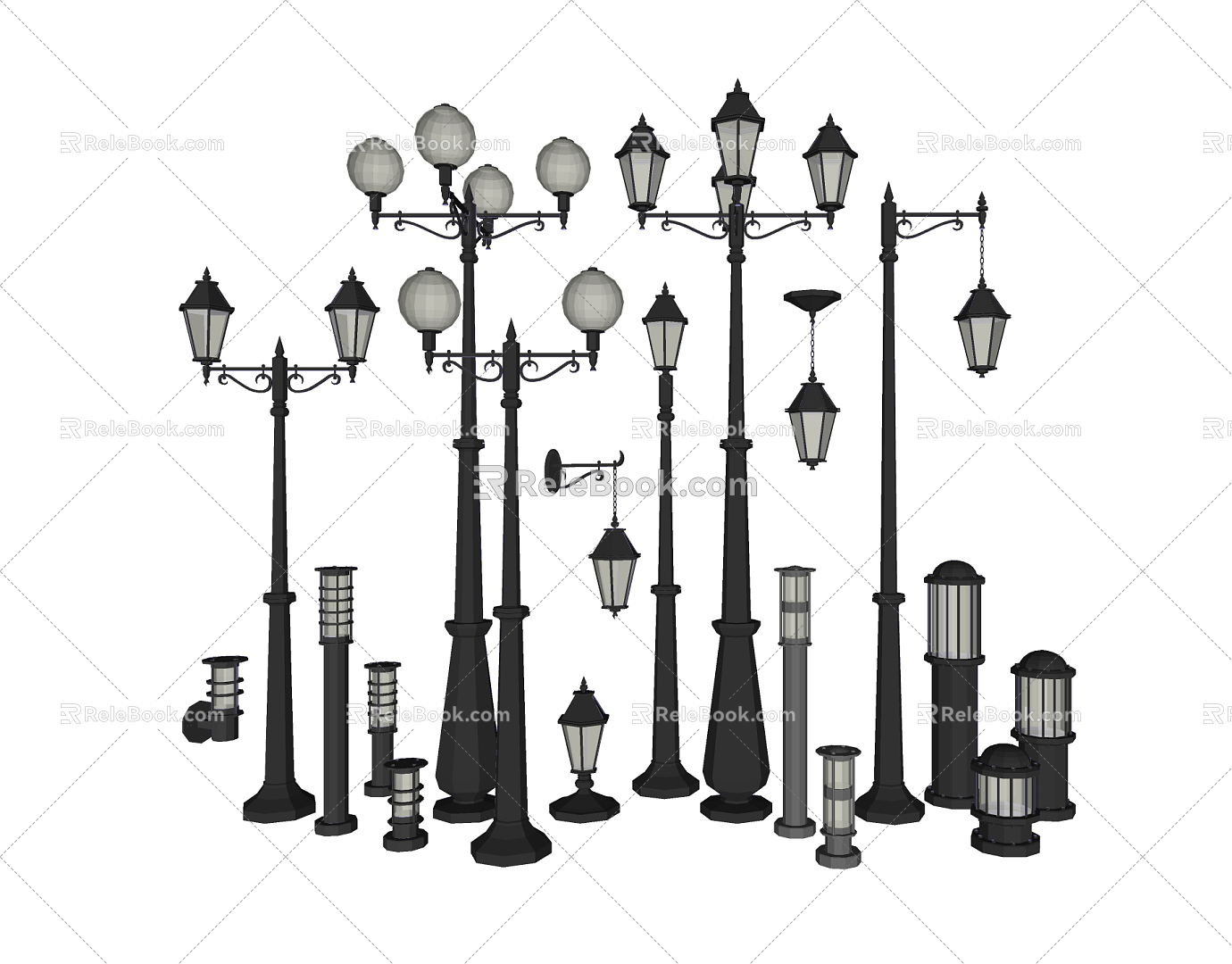 Simple European lamps and lanterns combination street lamp model