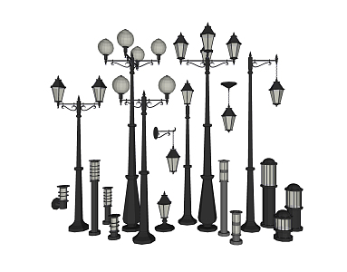 Simple European lamps and lanterns combination street lamp 3d model