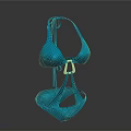 Blue Bikini Swimsuit With Triangle Top Adjustable Straps And Smooth Fabric