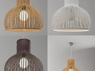 Modern Woven Pendant Lights in Brown White and Natural Tones with Visible Bulbs 3d model