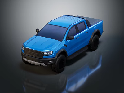 Blue Modern Pickup Truck With Sleek Exterior Design And Cargo Bed 3d model