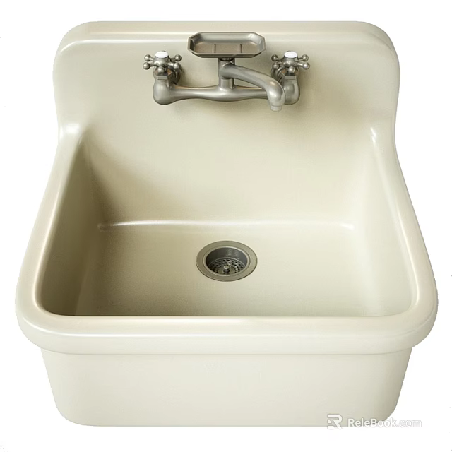 White Ceramic Square Shaped Freestanding Wash Basin With Double Handle Faucet 3d model 