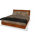 Double Bed With Wooden Frame Pillows Striped Bedspread And Dark Comforter