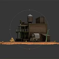Cartoon Western Saloon Scene With Desert Ground Cactus And Wooden Wagon