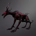 Fierce Red Horned Game and Movie Character with Glowing Eyes Sharp Fangs and Claws