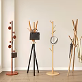 Modern Wooden Coat Racks With Tripod And Branch Like Designs Holding Bag Mirror And Coat