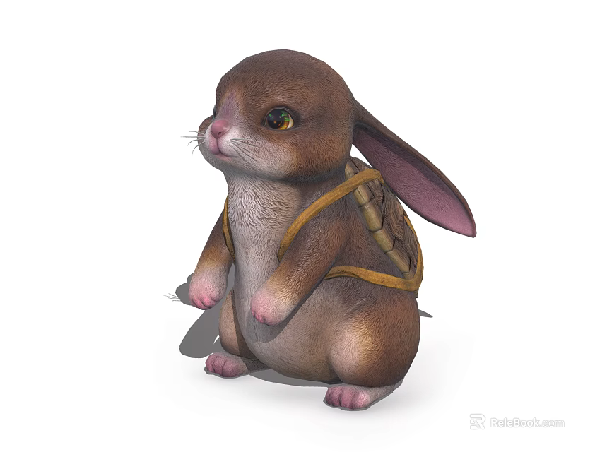 Cute Brown Rabbit With Big Ears And Backpack In Adorable 3D Model Design 3d model