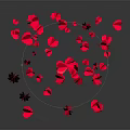 Red Blooming Flower Petals Scattered On Black Background With Floating Reflections 3d model