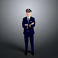 Professional Man in Pilot Uniform Standing with Crossed Arms and Cap