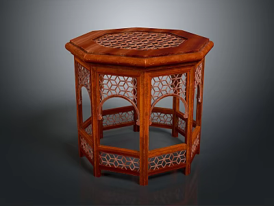 Octagonal Wooden Side Table with Intricate Carved Openwork Design and Classic Style 3d model