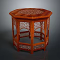 Octagonal Wooden Side Table with Intricate Carved Openwork Design and Classic Style 3d model