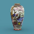 Decorative Oriental Vase With Gold Accents Colorful Bird And Floral Patterns