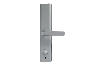 Modern Silver Door Handle With Keyhole And Lock Button Design 3d model