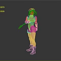 Woman In Red Beret Green Bodysuit Red Gloves Black Boots Holding Whip