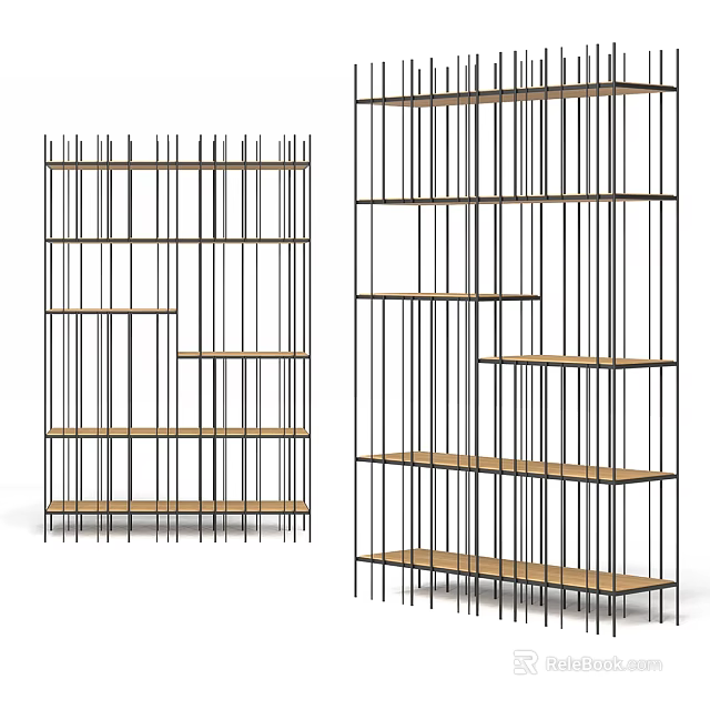Modern Metal Frame Shelving Unit with Wooden Shelves and Open Storage Design 3d model 