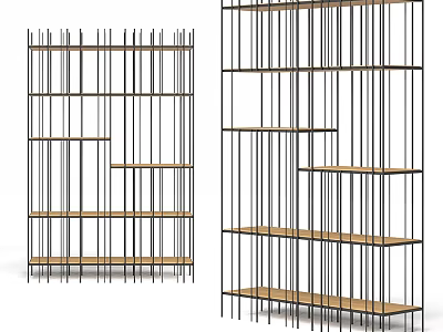 Modern Metal Frame Shelving Unit with Wooden Shelves and Open Storage Design 3d model