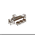 Solid Wood Traditional Tea Table with Matching Chairs and Tea Set Decorations 3d model