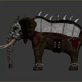 Detailed Armored Elephant With Metal Spikes Saddle And Red Decorative Accents