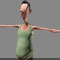 Lanky 3D Male Character With Torn Green Tank Top Brown Pants Mohawk Hairstyle Arms Outstretched